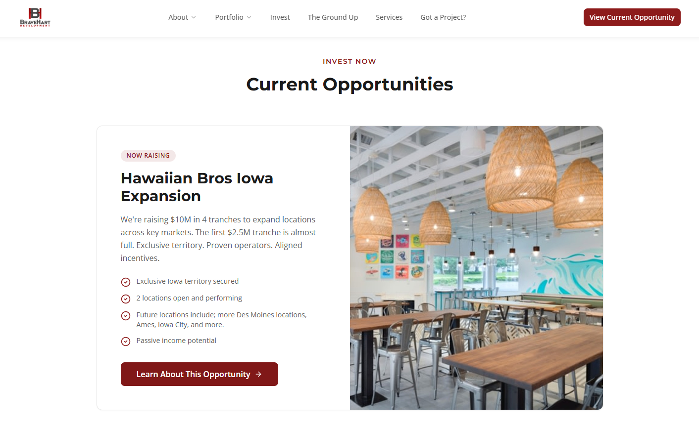 BraveHart Development investor portal with accredited investor gate