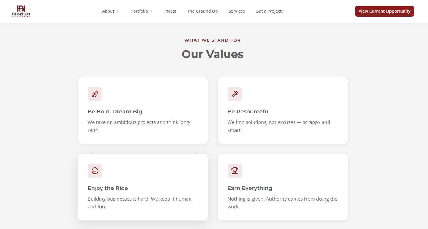 BraveHart Development company values